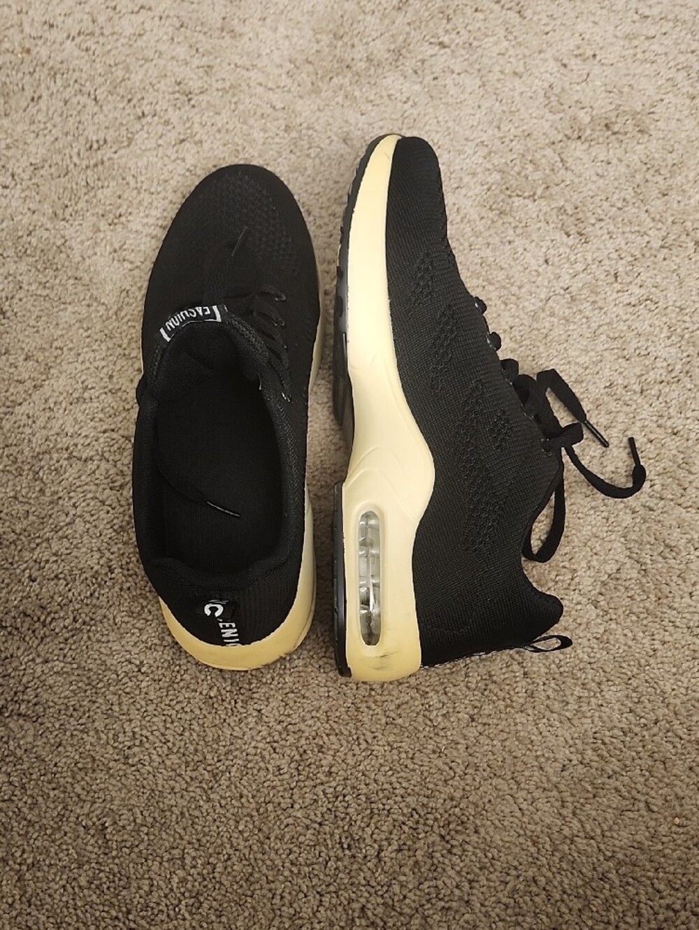 Men's Black Knit Athletic Sneakers with Yellow Sole - Picture 2 of 2